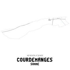 COURDEMANGES Somme. Minimalistic street map with black and white lines.