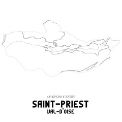 SAINT-PRIEST Val-d'Oise. Minimalistic street map with black and white lines.