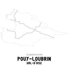 POUY-LOUBRIN Val-d'Oise. Minimalistic street map with black and white lines.