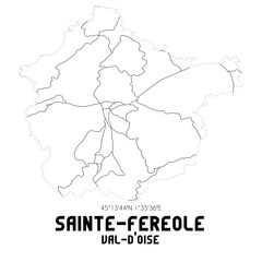 SAINTE-FEREOLE Val-d'Oise. Minimalistic street map with black and white lines.