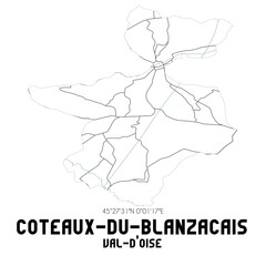 COTEAUX-DU-BLANZACAIS Val-d'Oise. Minimalistic street map with black and white lines.