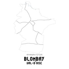 BLOMBAY Val-d'Oise. Minimalistic street map with black and white lines.