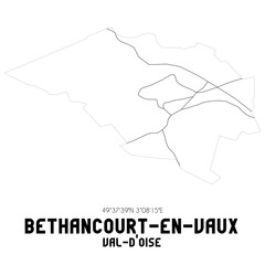 BETHANCOURT-EN-VAUX Val-d'Oise. Minimalistic street map with black and white lines.