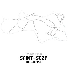 SAINT-SOZY Val-d'Oise. Minimalistic street map with black and white lines.