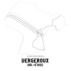 VERGEROUX Val-d'Oise. Minimalistic street map with black and white lines.