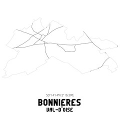 BONNIERES Val-d'Oise. Minimalistic street map with black and white lines.