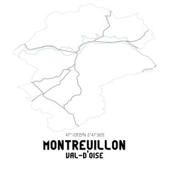 MONTREUILLON Val-d'Oise. Minimalistic street map with black and white lines.