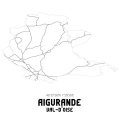 AIGURANDE Val-d'Oise. Minimalistic street map with black and white lines.