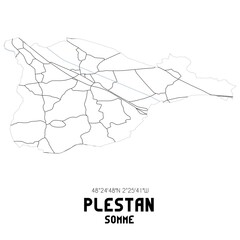 PLESTAN Somme. Minimalistic street map with black and white lines.