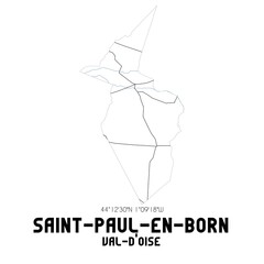 SAINT-PAUL-EN-BORN Val-d'Oise. Minimalistic street map with black and white lines.