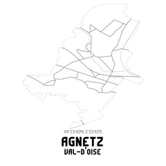 AGNETZ Val-d'Oise. Minimalistic street map with black and white lines.