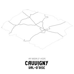 CAUVIGNY Val-d'Oise. Minimalistic street map with black and white lines.