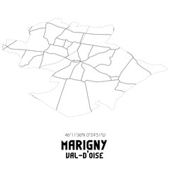 MARIGNY Val-d'Oise. Minimalistic street map with black and white lines.