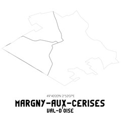 MARGNY-AUX-CERISES Val-d'Oise. Minimalistic street map with black and white lines.