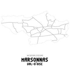 MARSONNAS Val-d'Oise. Minimalistic street map with black and white lines.