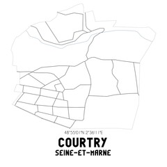 COURTRY Seine-et-Marne. Minimalistic street map with black and white lines.