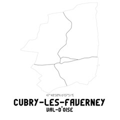 CUBRY-LES-FAVERNEY Val-d'Oise. Minimalistic street map with black and white lines.