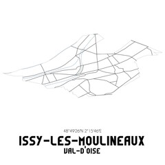 ISSY-LES-MOULINEAUX Val-d'Oise. Minimalistic street map with black and white lines.