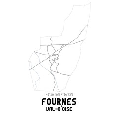 FOURNES Val-d'Oise. Minimalistic street map with black and white lines.