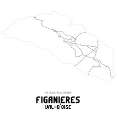 FIGANIERES Val-d'Oise. Minimalistic street map with black and white lines.