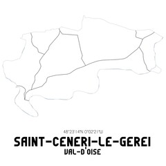 SAINT-CENERI-LE-GEREI Val-d'Oise. Minimalistic street map with black and white lines.