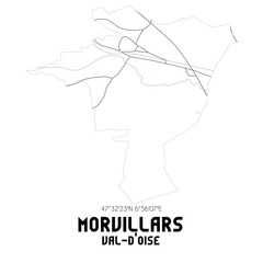 MORVILLARS Val-d'Oise. Minimalistic street map with black and white lines.