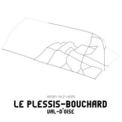 LE PLESSIS-BOUCHARD Val-d'Oise. Minimalistic street map with black and white lines.