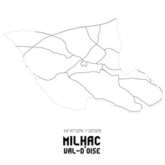 MILHAC Val-d'Oise. Minimalistic street map with black and white lines.