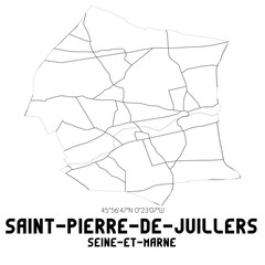 SAINT-PIERRE-DE-JUILLERS Seine-et-Marne. Minimalistic street map with black and white lines.