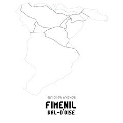 FIMENIL Val-d'Oise. Minimalistic street map with black and white lines.