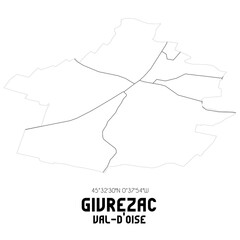 GIVREZAC Val-d'Oise. Minimalistic street map with black and white lines.
