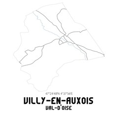 VILLY-EN-AUXOIS Val-d'Oise. Minimalistic street map with black and white lines.