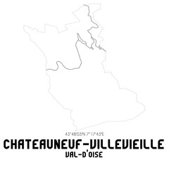 CHATEAUNEUF-VILLEVIEILLE Val-d'Oise. Minimalistic street map with black and white lines.