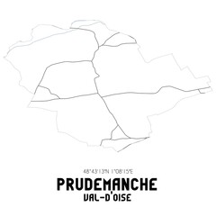 PRUDEMANCHE Val-d'Oise. Minimalistic street map with black and white lines.