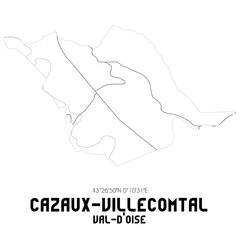 CAZAUX-VILLECOMTAL Val-d'Oise. Minimalistic street map with black and white lines.