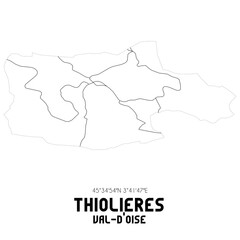 THIOLIERES Val-d'Oise. Minimalistic street map with black and white lines.