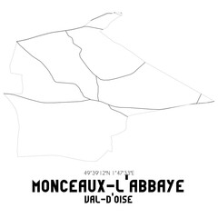 MONCEAUX-L'ABBAYE Val-d'Oise. Minimalistic street map with black and white lines.