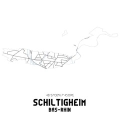 SCHILTIGHEIM Bas-Rhin. Minimalistic street map with black and white lines.
