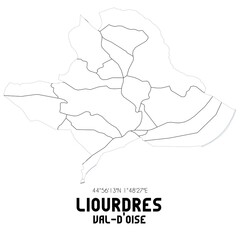 LIOURDRES Val-d'Oise. Minimalistic street map with black and white lines.