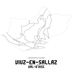 VIUZ-EN-SALLAZ Val-d'Oise. Minimalistic street map with black and white lines.