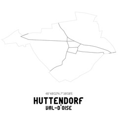HUTTENDORF Val-d'Oise. Minimalistic street map with black and white lines.
