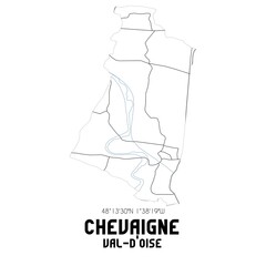 CHEVAIGNE Val-d'Oise. Minimalistic street map with black and white lines.