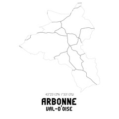 ARBONNE Val-d'Oise. Minimalistic street map with black and white lines.