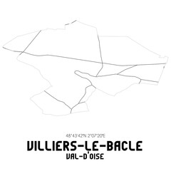 VILLIERS-LE-BACLE Val-d'Oise. Minimalistic street map with black and white lines.