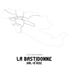 LA BASTIDONNE Val-d'Oise. Minimalistic street map with black and white lines.