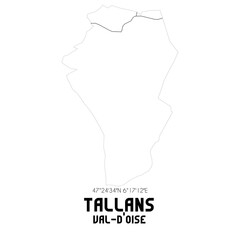 TALLANS Val-d'Oise. Minimalistic street map with black and white lines.