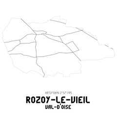 ROZOY-LE-VIEIL Val-d'Oise. Minimalistic street map with black and white lines.