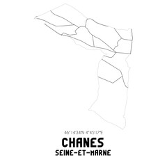 CHANES Seine-et-Marne. Minimalistic street map with black and white lines.