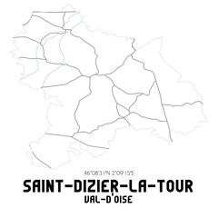 SAINT-DIZIER-LA-TOUR Val-d'Oise. Minimalistic street map with black and white lines.
