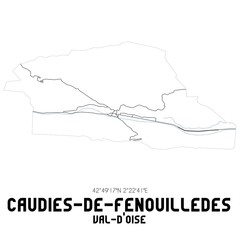 CAUDIES-DE-FENOUILLEDES Val-d'Oise. Minimalistic street map with black and white lines.